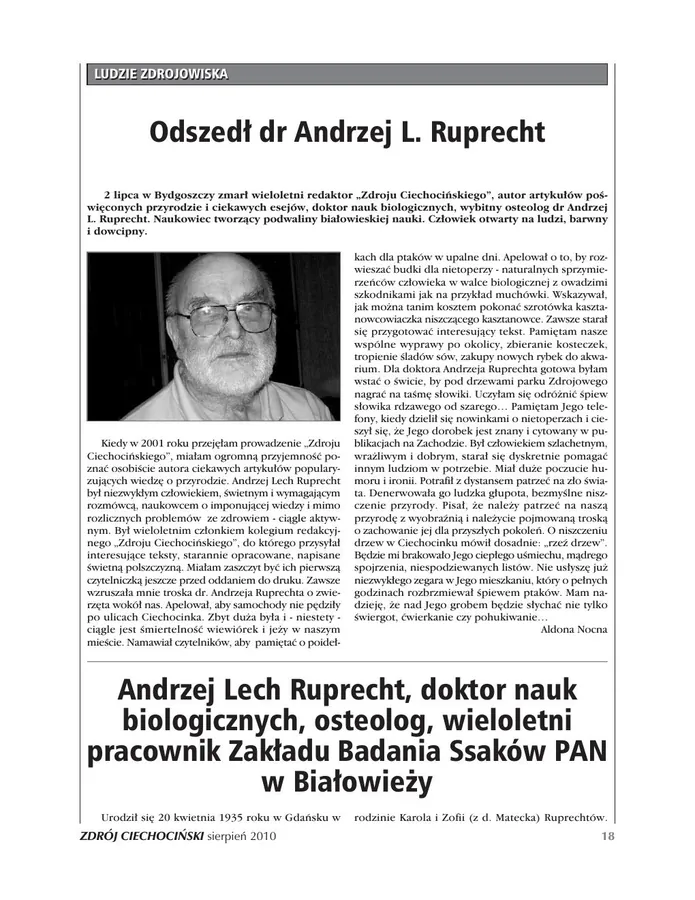 First page of the Zdrój Ciechociński memorial article