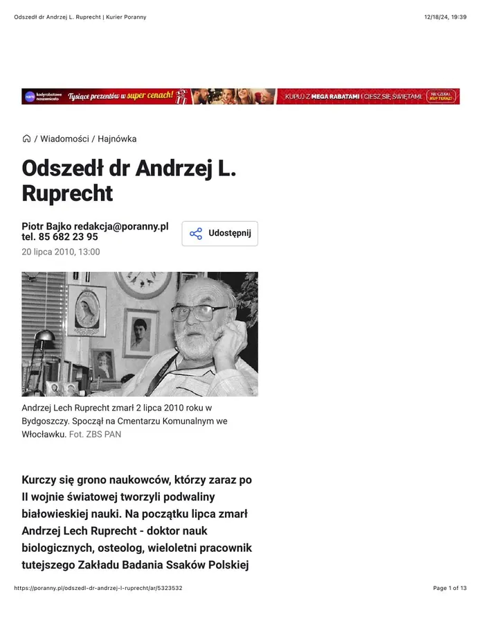 First page of the Kurier Poranny article